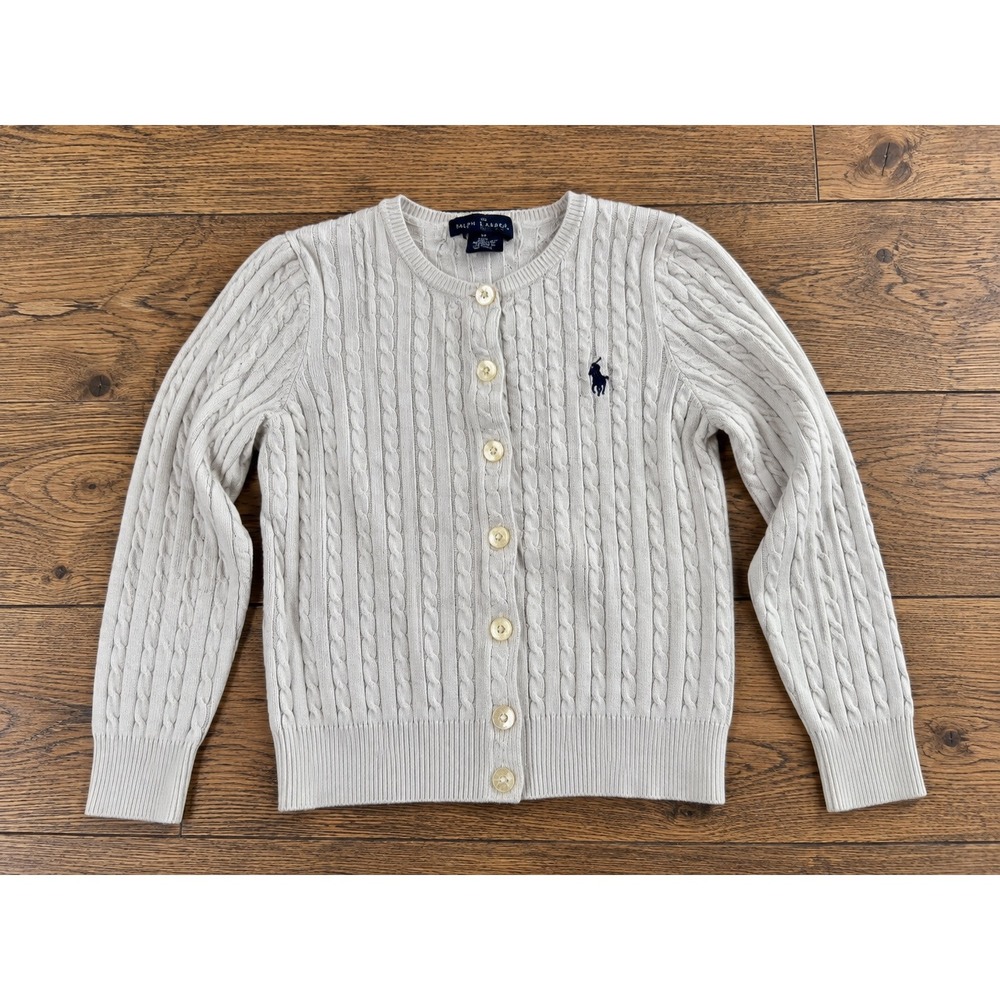 Ralph Lauren 2T White Cable Knit Cardigan Cotton Button Front Sweater Preppy